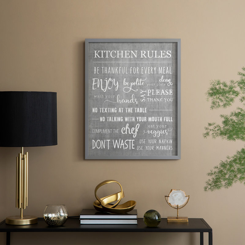 «Neutral Kicthen Rules», reproduction encadrée - bois massif, Gris, H 21 po x l 17 po
