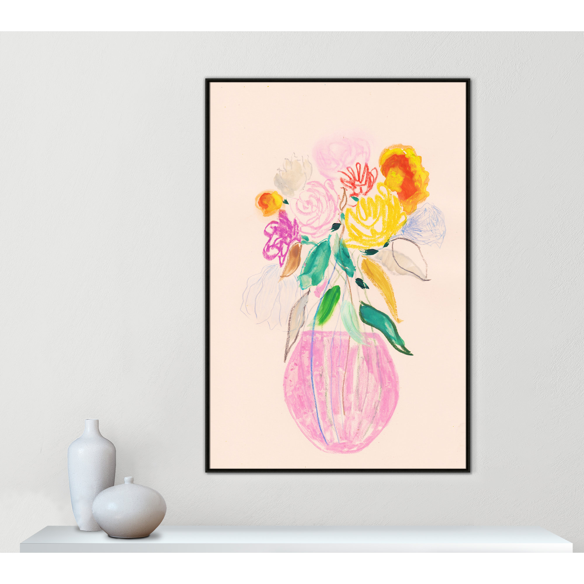Simple Floral I Print by Bea Dina, Espresso Floater Framed Canvas, No Mat, 61.5" H x 41.5" W x 2" D