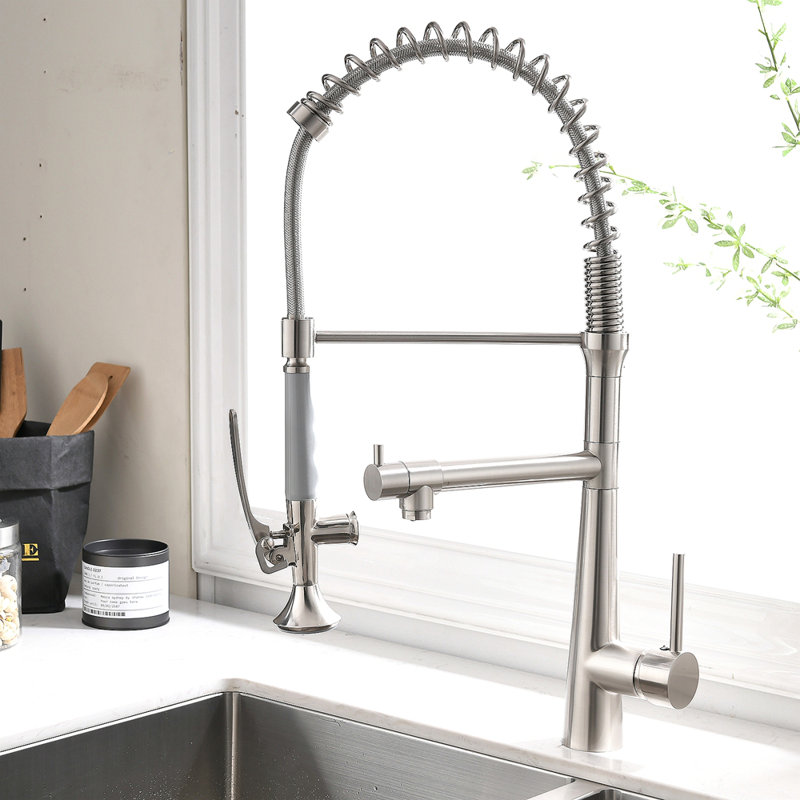 Heavy Duty Commercial Style Kitchen Sink Faucet, Single Handle Pre-Rinse Spring Sprayer Kitchen Faucets, High Arc Pull Down Kitchen Faucet