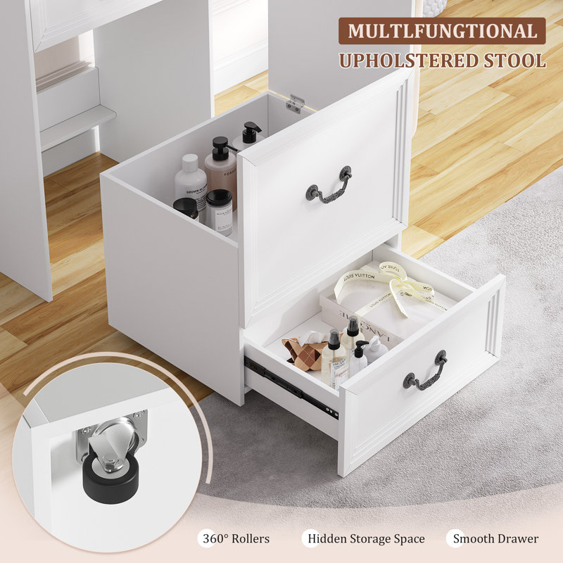 Dressing Table with Mirror, White