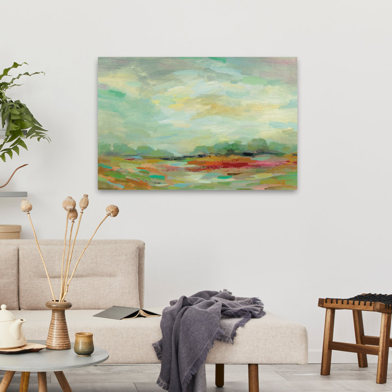 Sunrise Field - abstrait beige bleu brun, H 36 po x l 24 po