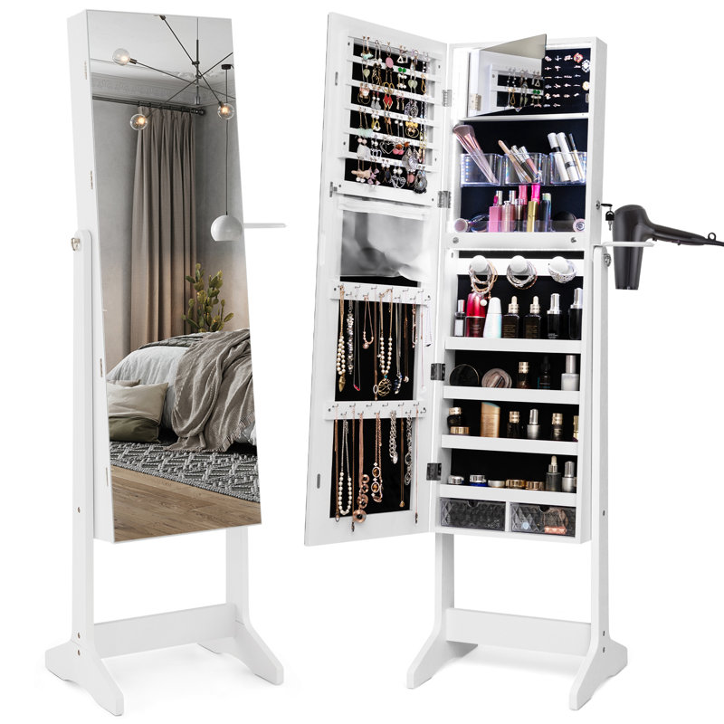 Jewellery Cabinet with Mirror Jewelry Armoire, White