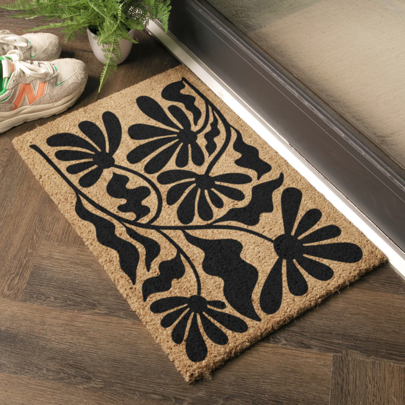 Quirky Floral Pattern Coir Doormat, 40cm W x 60cm L