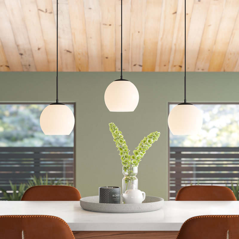 Janna 3-Light Globe Kitchen Island Pendant, Frosted White, Black