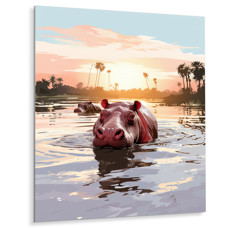 Gris, silhouette, hippopotame safari - art mural hippopotame, H 20 po x l 12 po x P 1 po