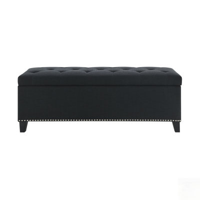 Spacious Linen Button-Tufted Storage Ottoman, Safety Hinge, 500lbs Support, Ideal for Living Room and Entryway
