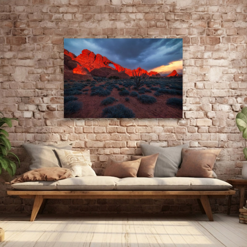 Dramatic Red Arch Sunset Colorful Dramatic Abstract Landscape Nature Wall Art Print 1 Piece Wrapped Canvas Wall Art