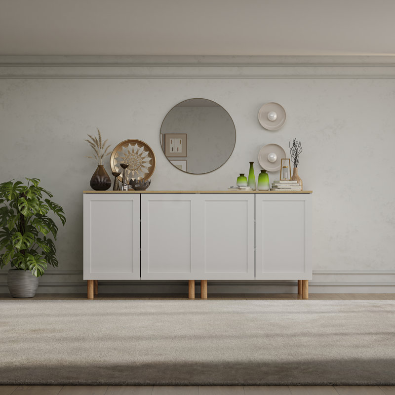 Sideboard, White/Oak, 2-piece set