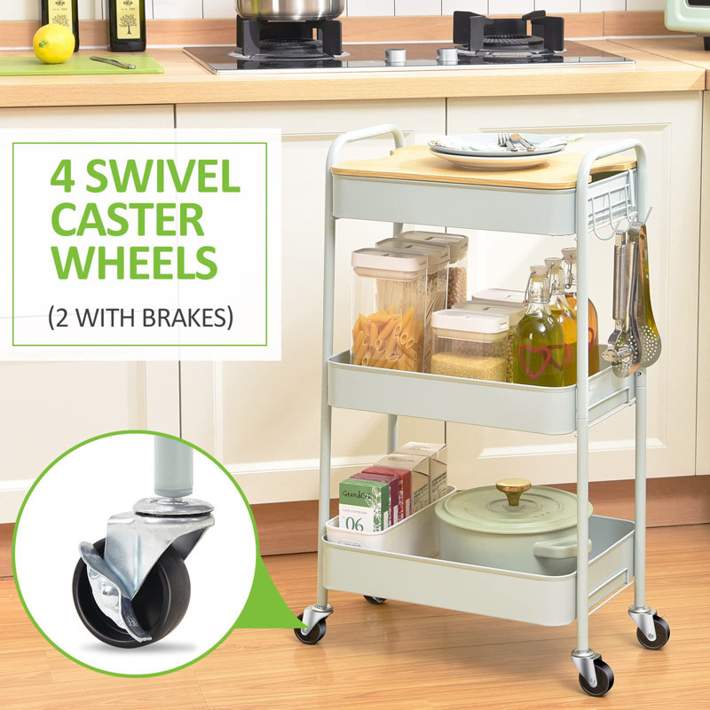 Adyanna 79cm H x 44cm W Utility Cart with Wheels, Green/Natural
