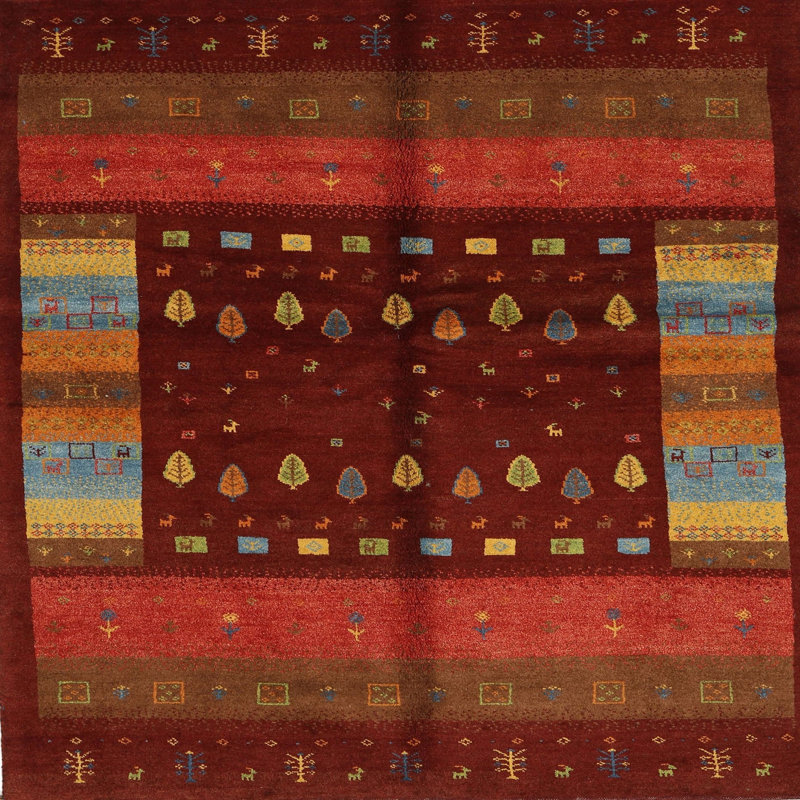 Tapis contemporain rouge / brun, Carré 4 pi