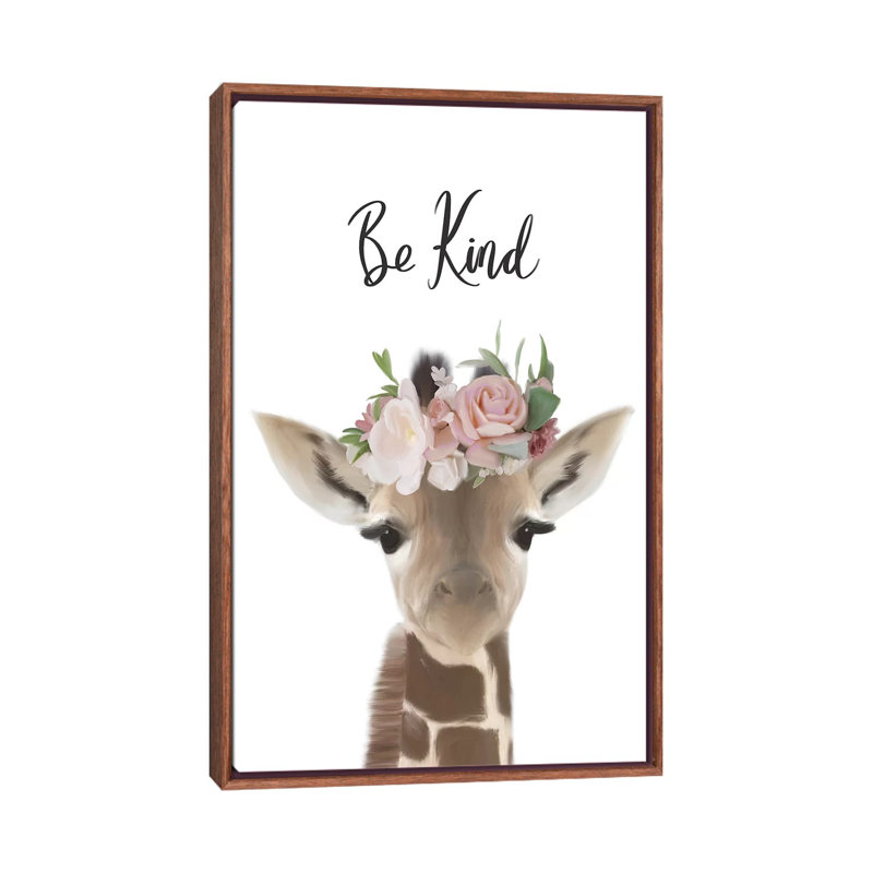Décoration murale girafe floral Be Kind Kids, H 26 po x l 18 po x 1,5 po, Toile classique avec cadre brun