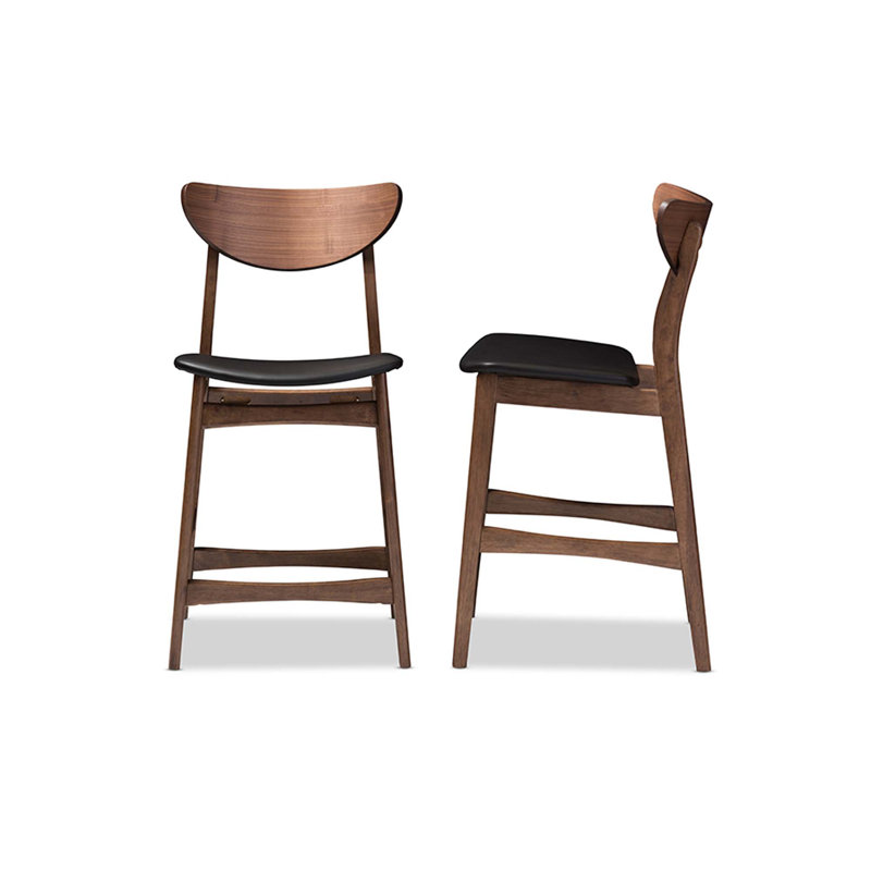 Goggin Dublin Black Faux Leather Upholstered Walnut Wood Finishing 24-Inches Counter Stool (Set Of 2), Black