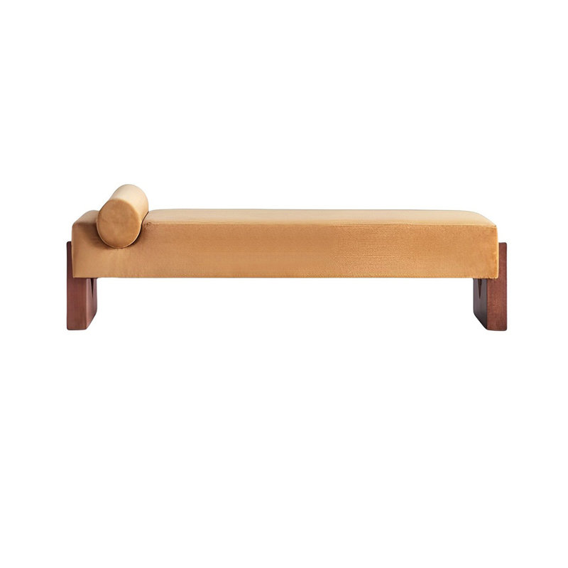 Banc rembourré en mélange de polyester Nilan, Jaune, H 17,71 po x l 62,99 po x P 19,68 po