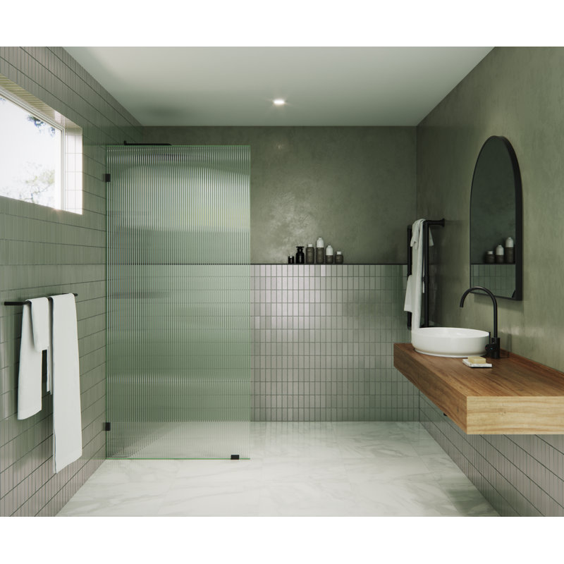 Gaia 34 in. x 78 in. Frameless Fluted Single Fixed Shower Panel, Matte Black