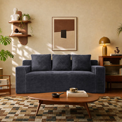 Canapé 72,2 po 3 pièces, tissu velours côtelé, sièges profonds, canapé causeuse confortable, sans assemblage, 1 pièce pour salon, chambre à coucher, salle de conférence, appartement, gris