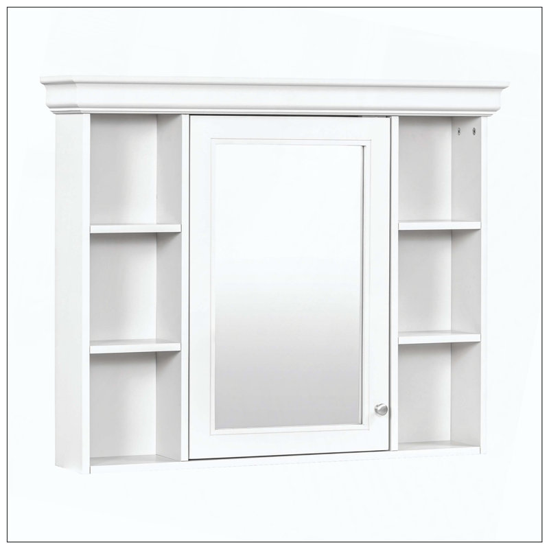 Wall Mounted Medicine Cabinet Mirror 6 Open Shelves, White