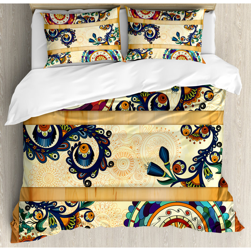 Ensemble de housse de couette décoration rétro avec des motifs orientales à plat boho art Batik, Très grand