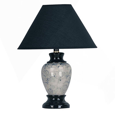 13" Tall Ceramic Table Lamp, Urn-Shaped With Black Finish, Linen Shade