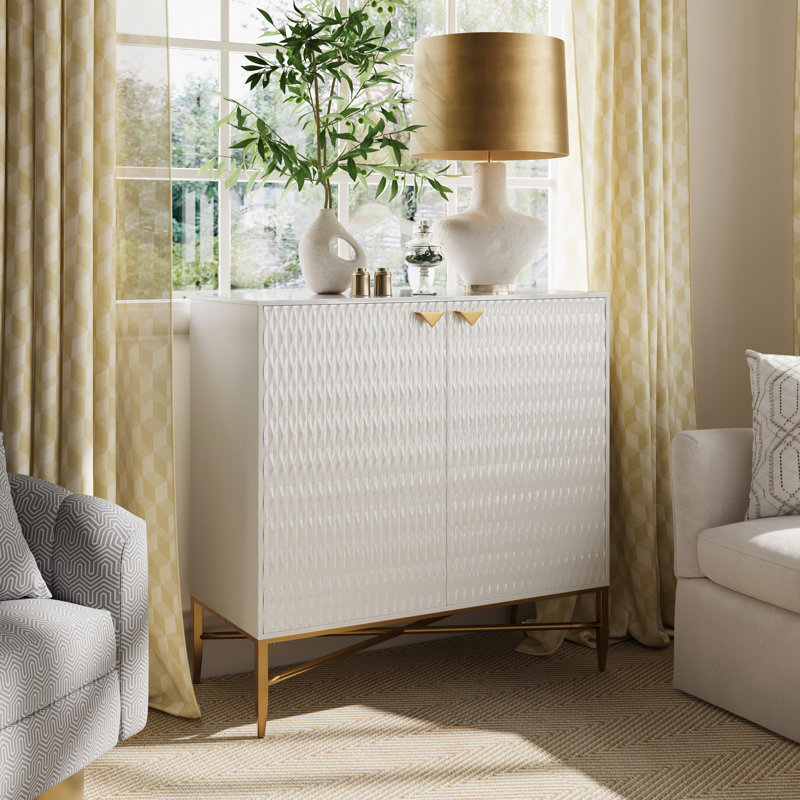 Modern White 2 - Door Accent Cabinet With Tapered Metal Feet, Straight Lines And A Vibe, Raised Diamond Pattern, Elegant Brass Legs, Adjustable Pegs, Fast Build, Adds Style To Office Space Locker