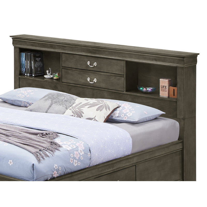 Charmant lit de rangement traditionnel gris, Très grand lit