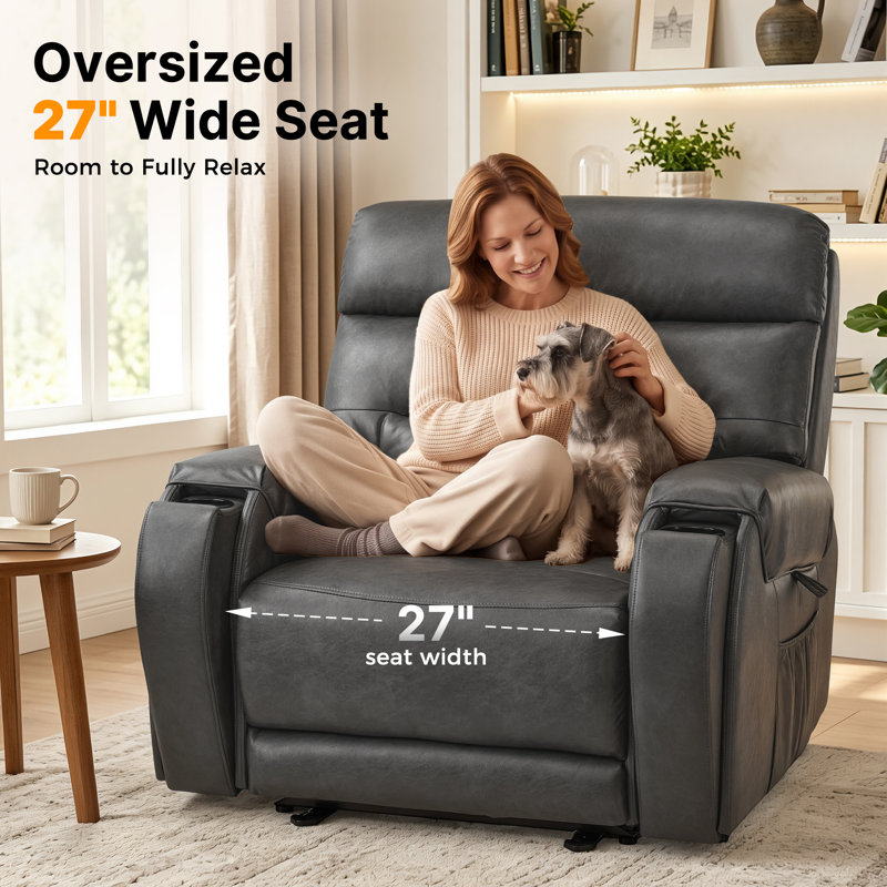 Fauteuil inclinable électrique de 27 po de largeur avec massage vibratoire et chaleur, appui-tête réglable, Dark Grey