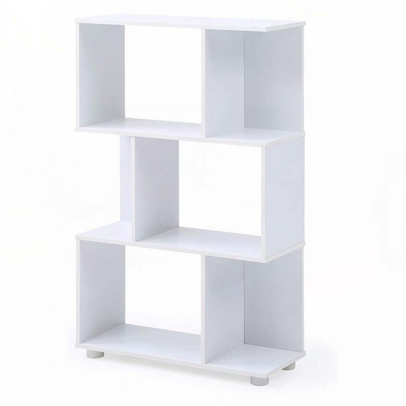 Modern Staggered 3-Shelf Manor Bookcase, White