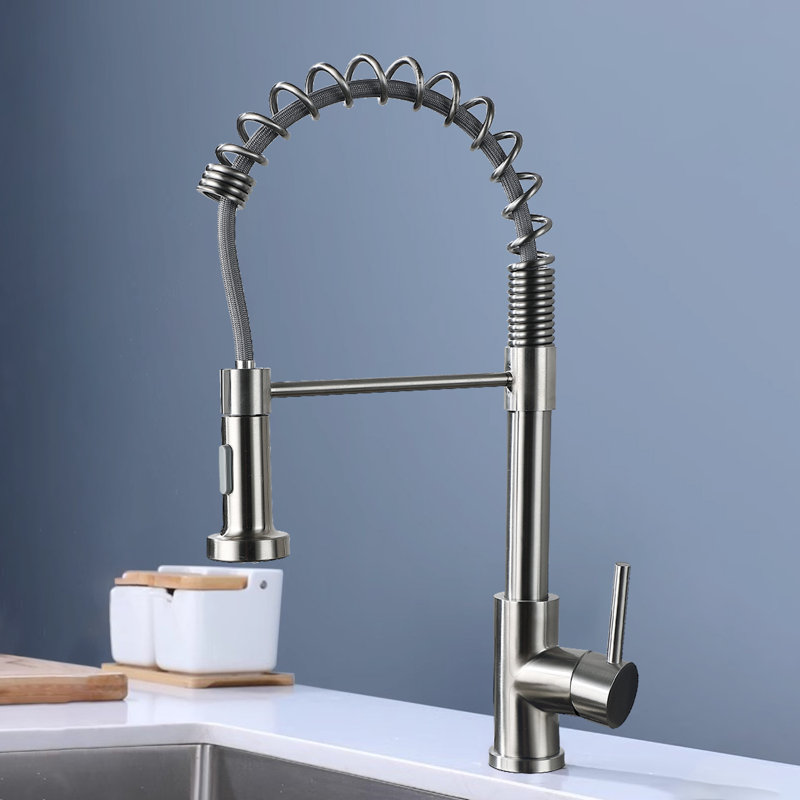 Robinet d'évier de cuisine à poignée simple, Nickel brossé