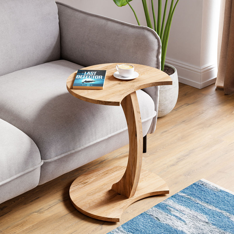 Table d'appoint moderne en forme de C pour le salon, table basse à roulettes en C, table de bout en bois, table gigogne, table de service, brun InterGo