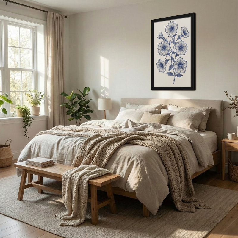 Plantes et fleurs, motif floral sur toile, H 18 po x l 12 po