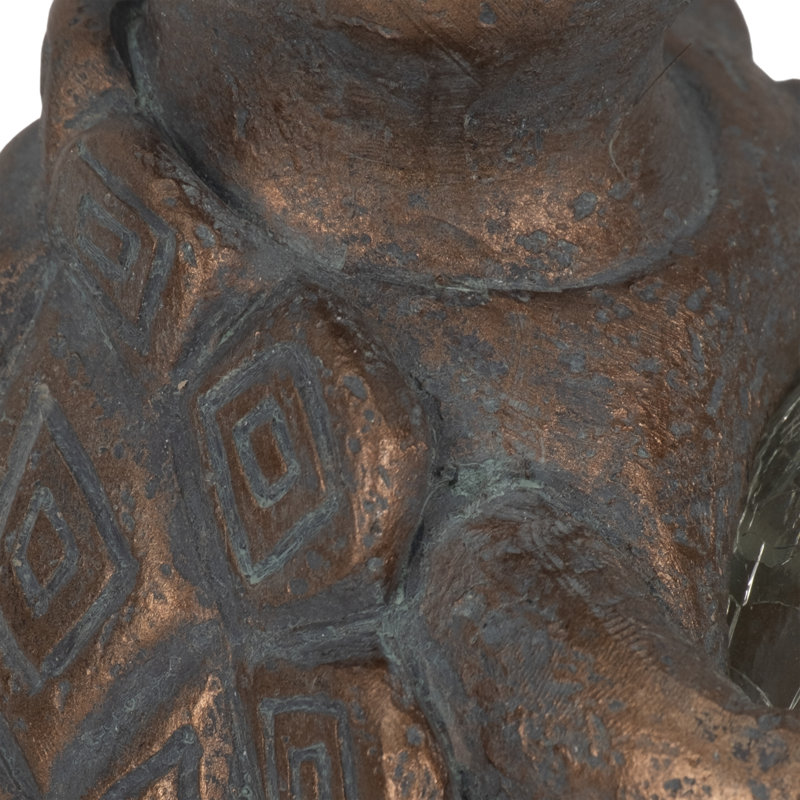 Kalyse Resin Garden Statuary with Solar LED Crackled Glass Ball - 7" Bronze Metallic Finish for Home and Garden Decoration
