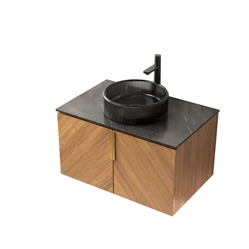 Meuble-lavabo moderne 30 po, finition grain de chêne brun, système de fermeture en douceur
