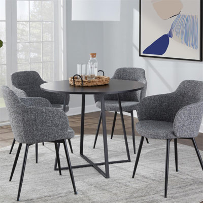 Table de salle à manger contemporaine en métal noir et panneau de fibres à densité moyenne noir