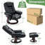 Fauteuil inclinable pivotant à 360 ° avec repose-pieds Meleri, fauteuil inclinable réglable en cuir PU avec base en bois, coussin épais rembourré pour le salon, la chambre à coucher, le bureau et les petits espaces