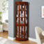 Vitrine d'angle avec 5 tablettes et éclairage, éclairage à finition noyer-1126020034