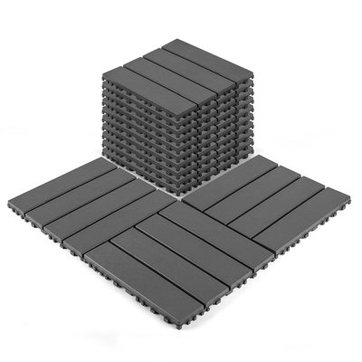 Carreaux de terrasse en plastique emboîtables, 44 paquets de tuiles de terrasse, 12 pouces x 12 pouces imperméables pour une utilisation toutes saisons, tuiles de terrasse de piscine arrière, gris foncé