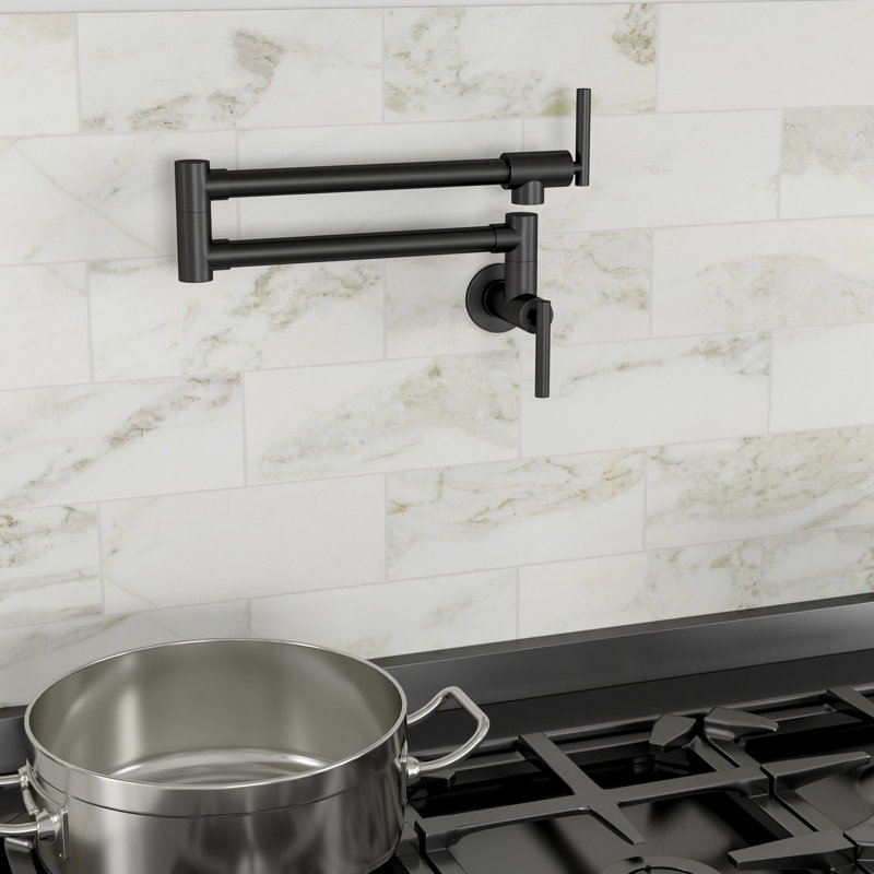 Kichae Pot Filler Folding Wall Mount Kitchen Faucet, Matte Black