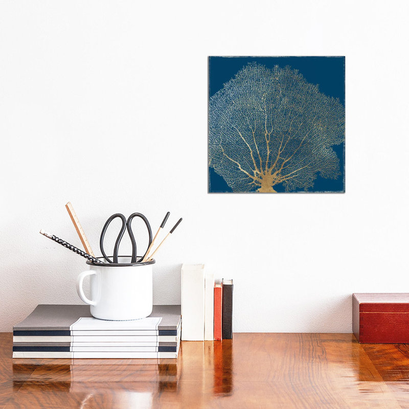 Gold Coral III by Aimee Wilson - Floater Frame Print on Canvas, 45.72 cm H x 45.72 cm W x 1.91 cm D, No Frame