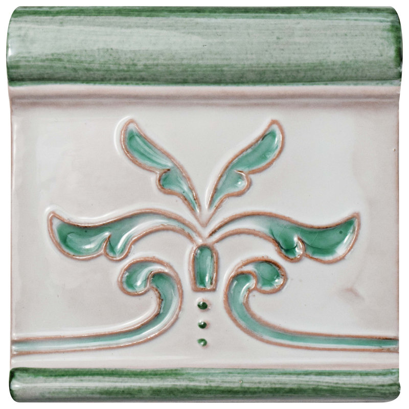 Novecento Friso Evoli 5" x 5" Ceramic Bullnose Tile Trim, Teal/White