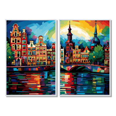 City Amsterdam Popart II - Multi-Color Industrial Wall Decor Set Of 2