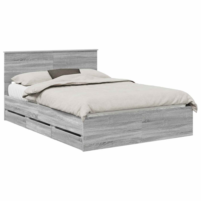 Bed Frame, European Double (140 x 200 cm), Grey Sonoma