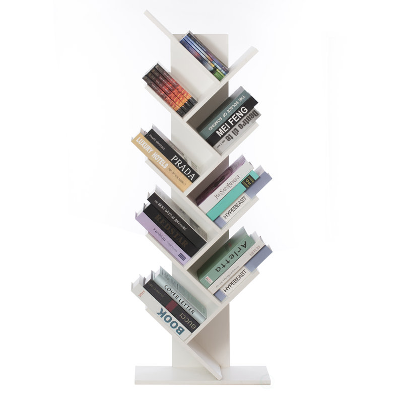 Bibliothèque en bois Korou, Blanc, (9 tablettes) H 55 po x l 19,5 po x P 9,25 po