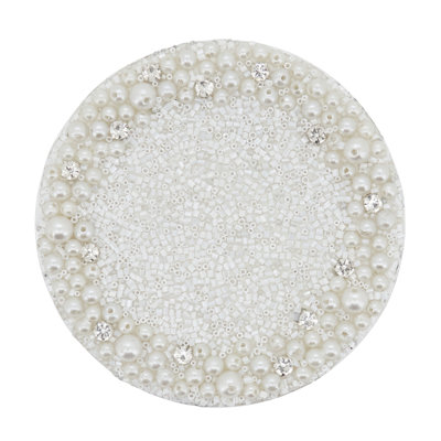Beaded Pearl Coasters (Set of 4) – Embellished Round Drink Coasters with Decorative Border for Coffee Table, Dining Table and Entertaining