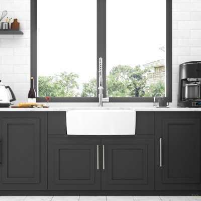 Farmhouse Sink - 24 Inch  Kitchen Sink Ceramic Arch Edge Apron Front Single Bowl Farm Kitchen Sinks