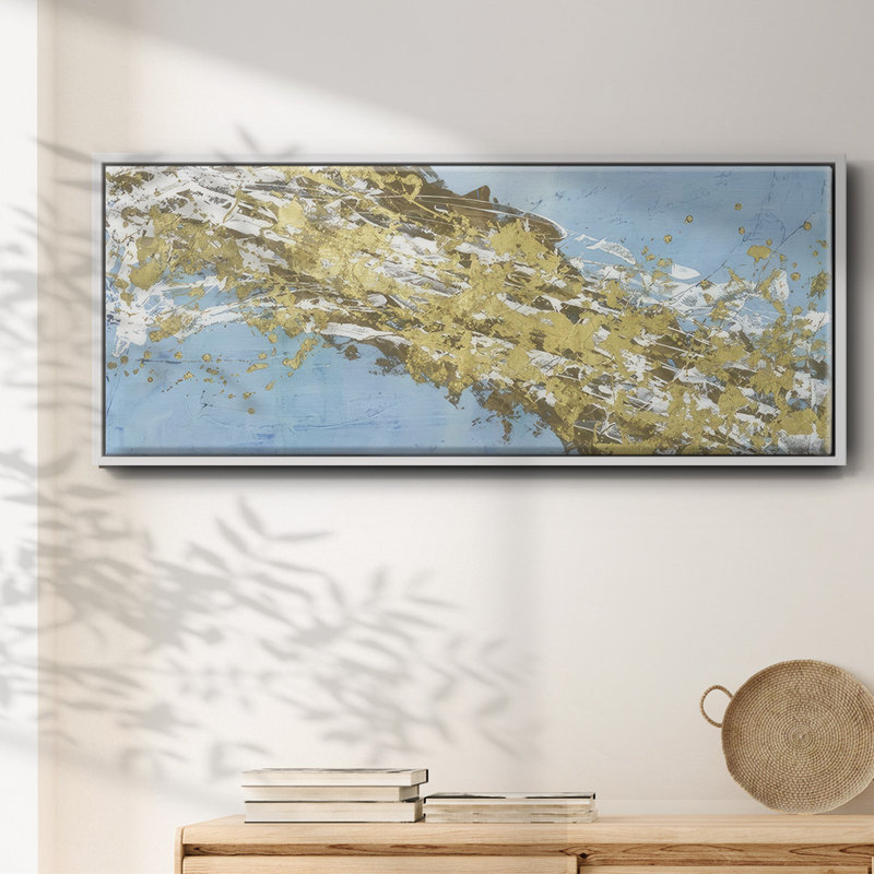 Mistral V in Azure - Framed Canvas, 20" H x 50" W