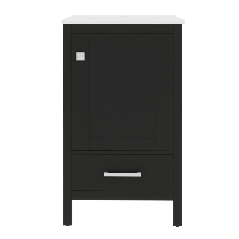 Petit meuble-lavabo de 20 po avec lavabo en céramique moderne avec comptoir à fermeture en douceur et repose-pieds réglables