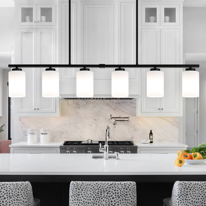 Luminaire suspendu pour îlot de cuisine 6 lumières Volha, Noir mat