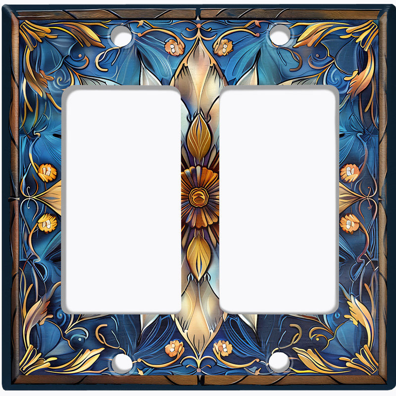 Couvercle de plaque d'interrupteur en métal;  Fauteuil à bascule GFI standard à 2 bandes - Impression sur vitrail fleur blanche