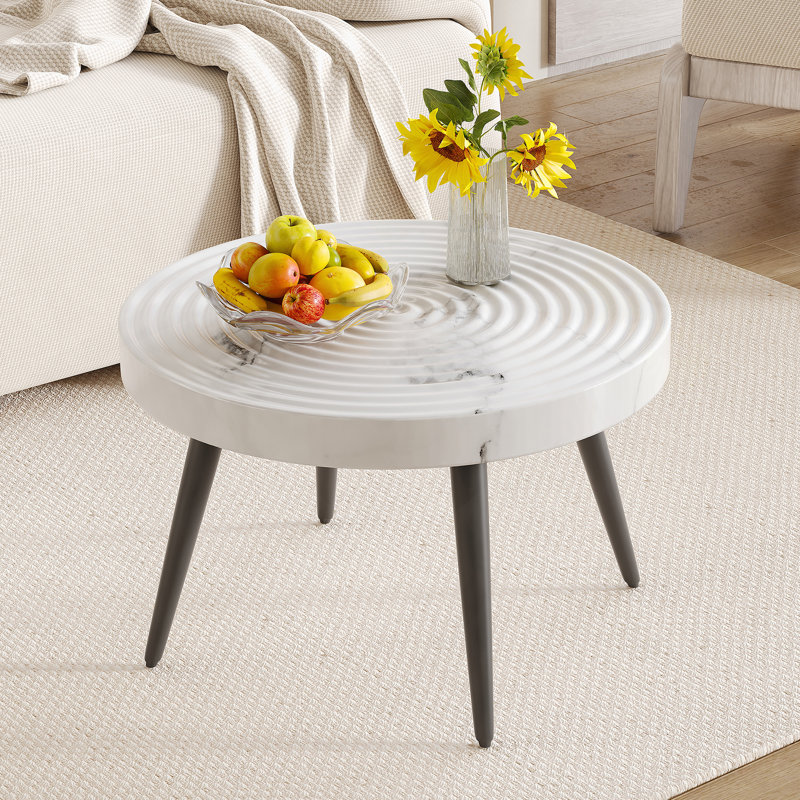 Table basse ronde élégante à motif de marbre blanc - diamètre de 23,6 pouces, procédé de moulage par aspiration exquis