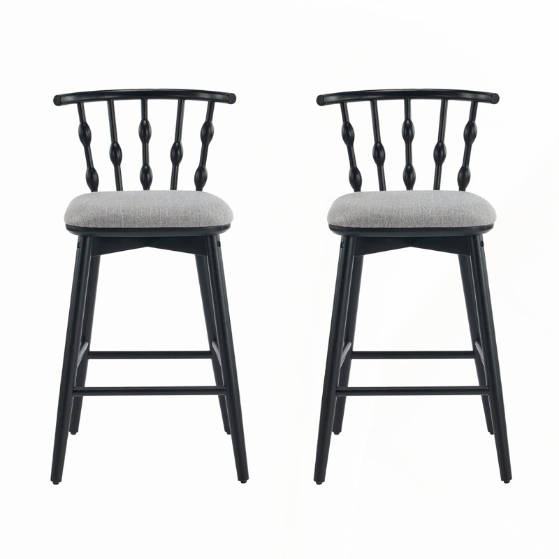 Ensemble de 2 tabourets de bar d'intérieur en bois Doria, finition noire avec revêtement gris, Noir