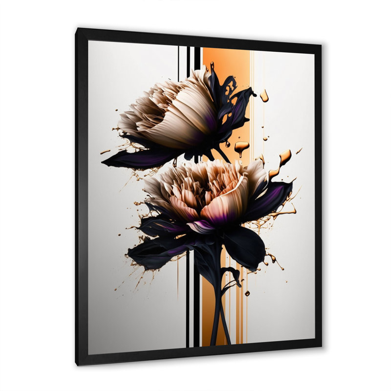 Fleur de dahlia orange sur fond abstrait I - Peinture sur toile, H 32 po x l 24 po x P 1 po